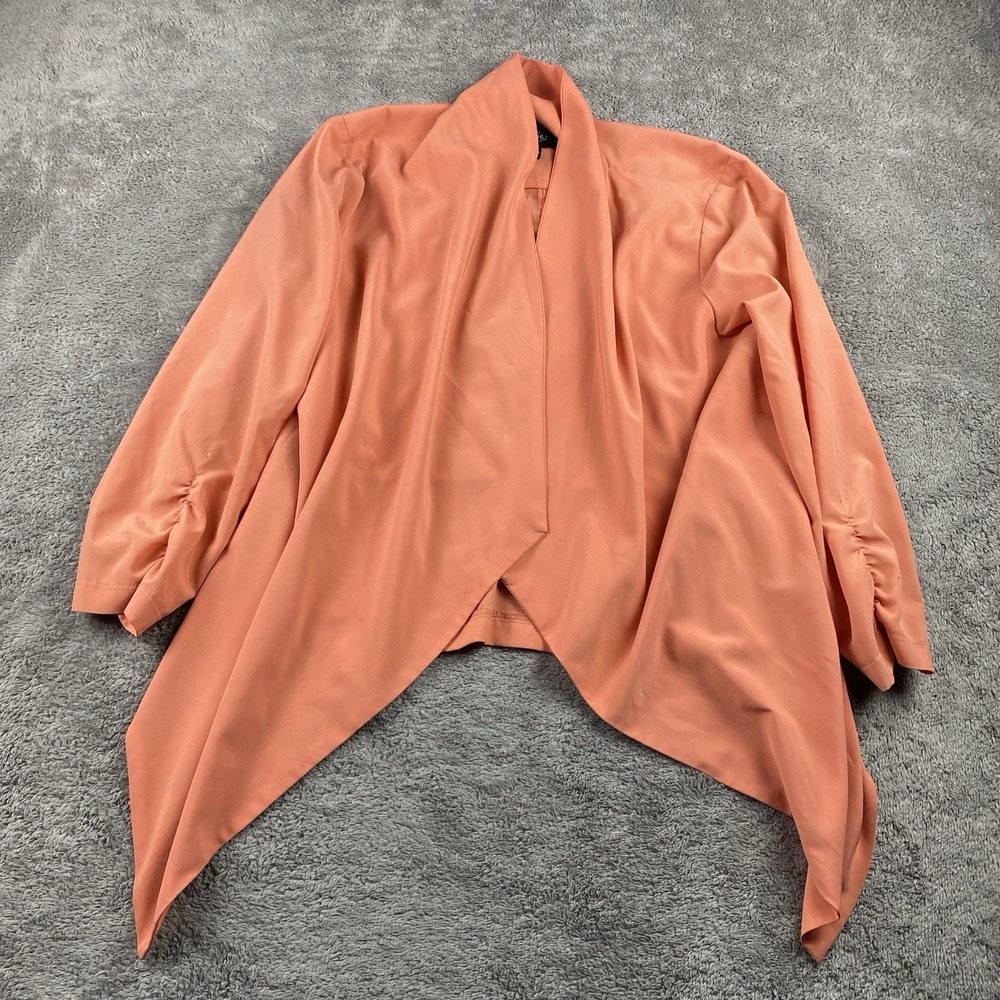 Mine Open Front Cardigan Jacket Womens Small Orange Long Sleeve Sheer 3/4 Sleeve